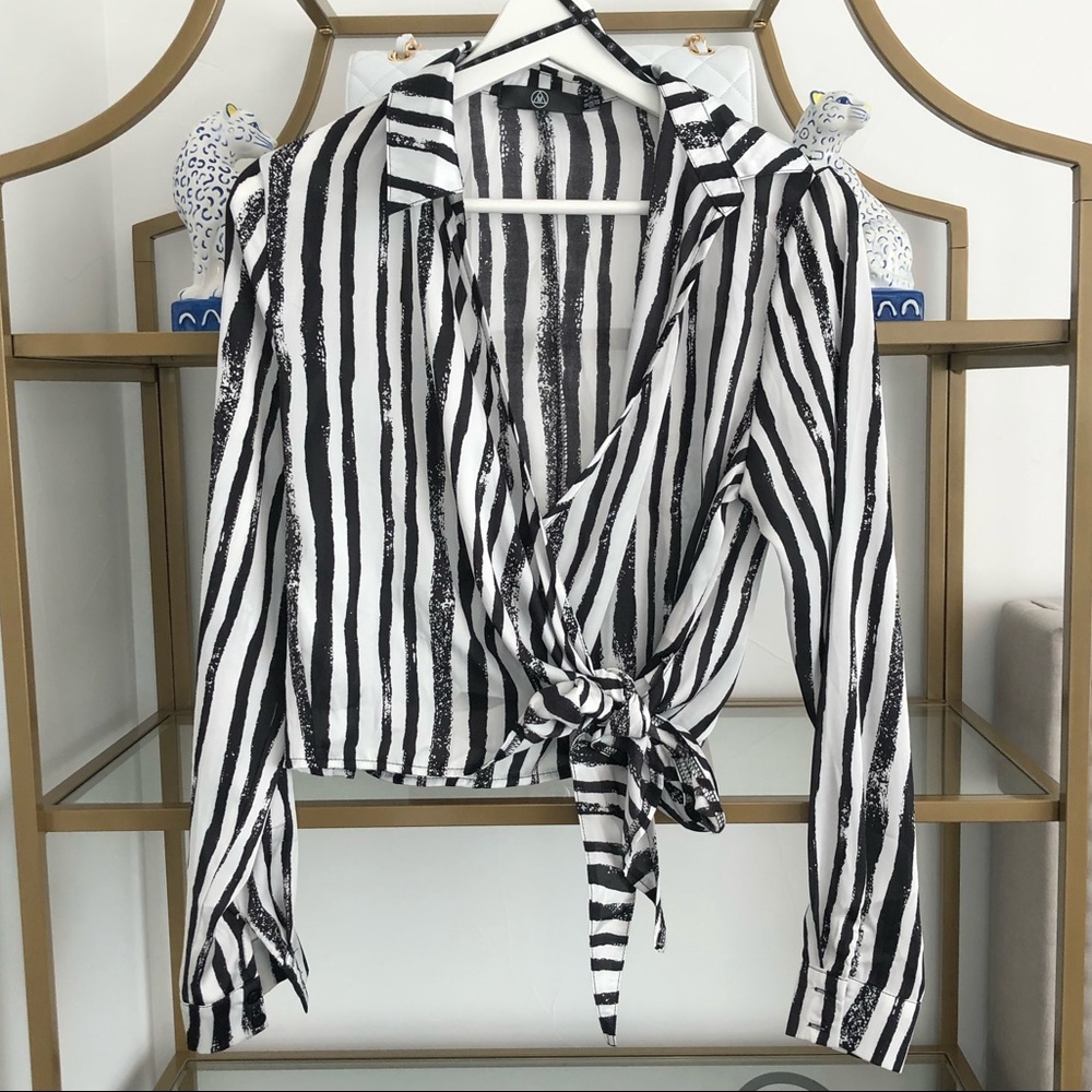 MISSGUIDED Surplice Striped Blouse Top